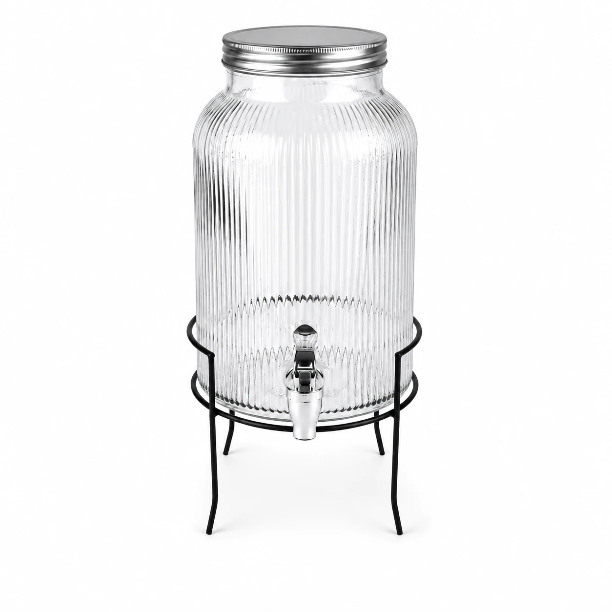 Tall Ribbed Glass Drink Dispenser with Stand 5500 ml