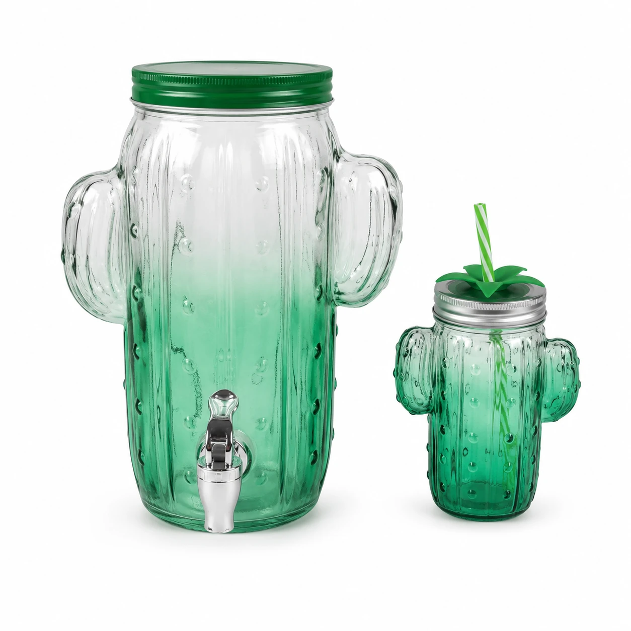 Green Cactus Glass Dispenser Set