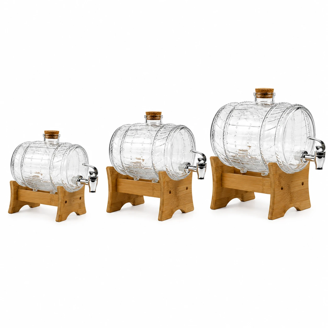 Wood Stand Barrel Glass Dispenser Set