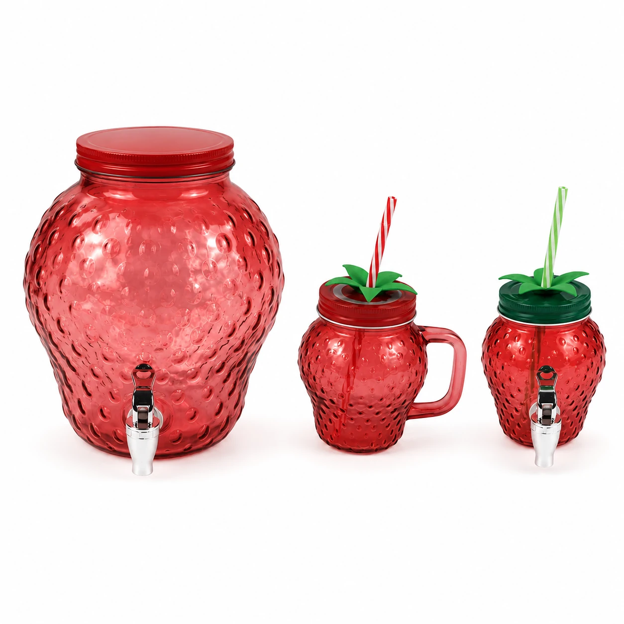 Red Strawberry Glass Dispenser Set