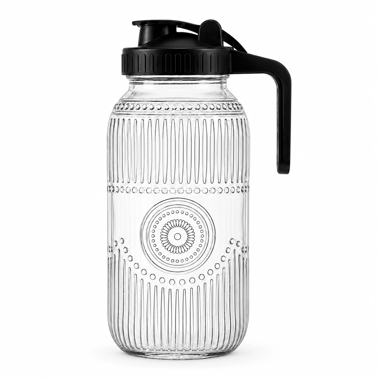 Medallion Ribbed Glass Beverage Dispenser 64 oz