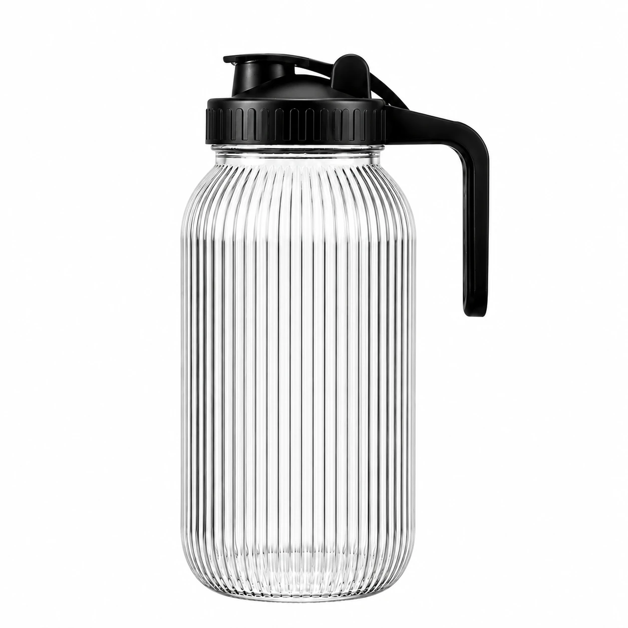 Vertical Ribbed Glass Beverage Dispenser 64 oz