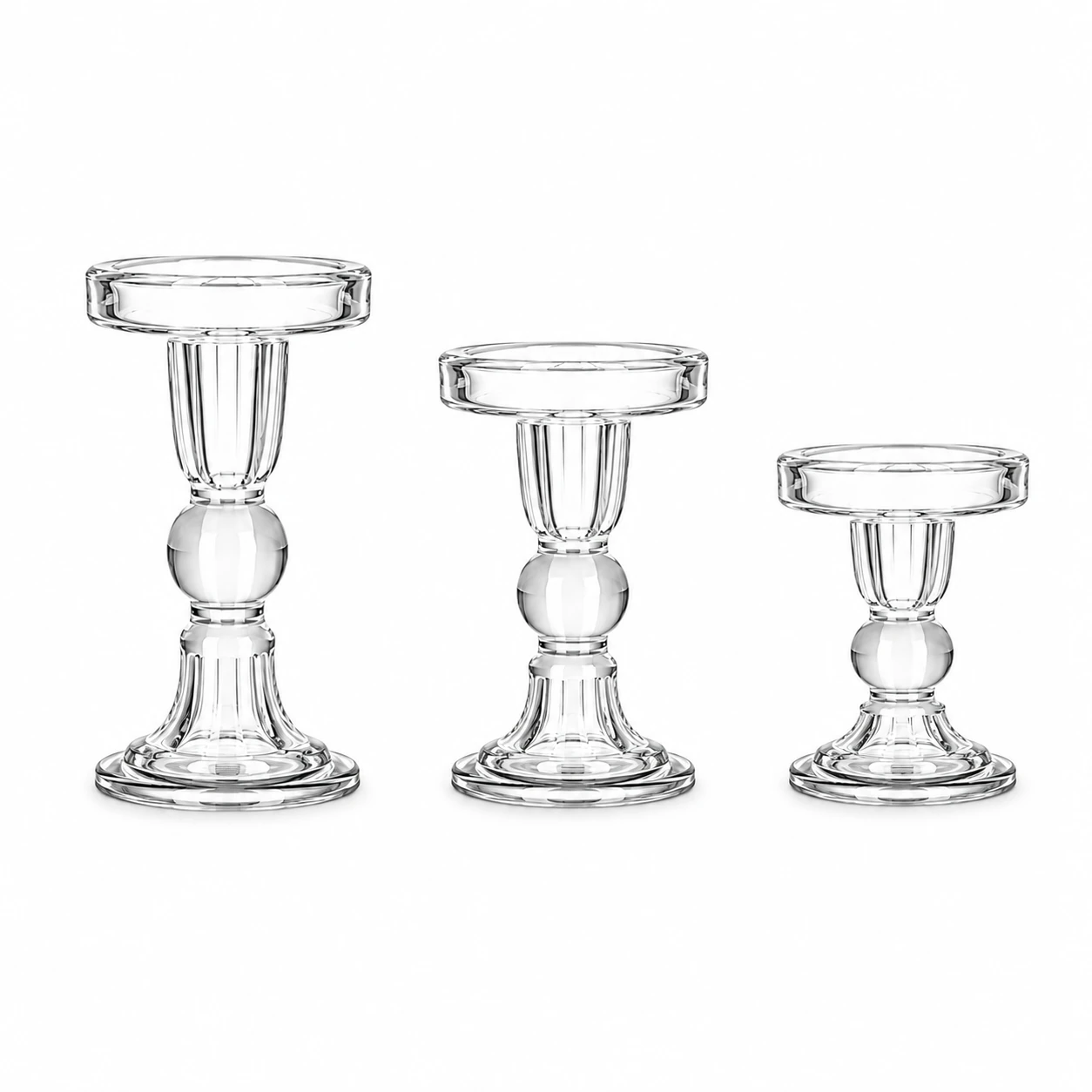 Ribbed Glass Candle Holder Set