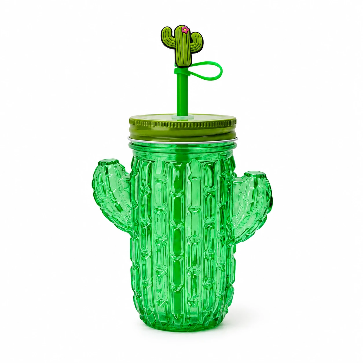Cactus Glass Cup with Straw