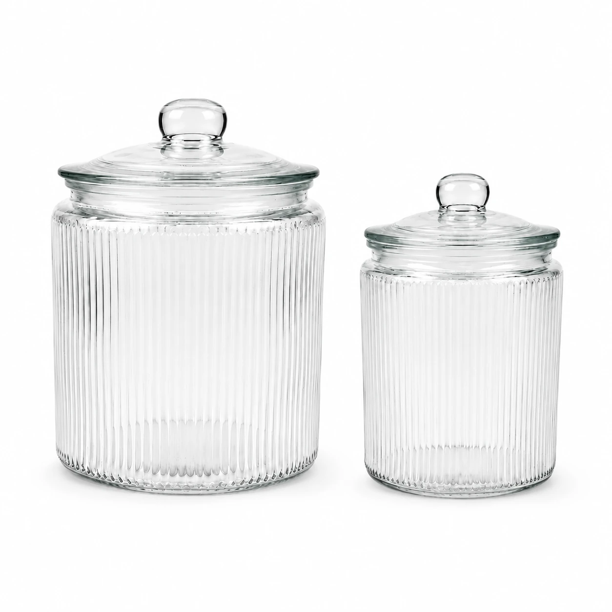 Ribbed Glass Storage Jar Set with Glass Lid
