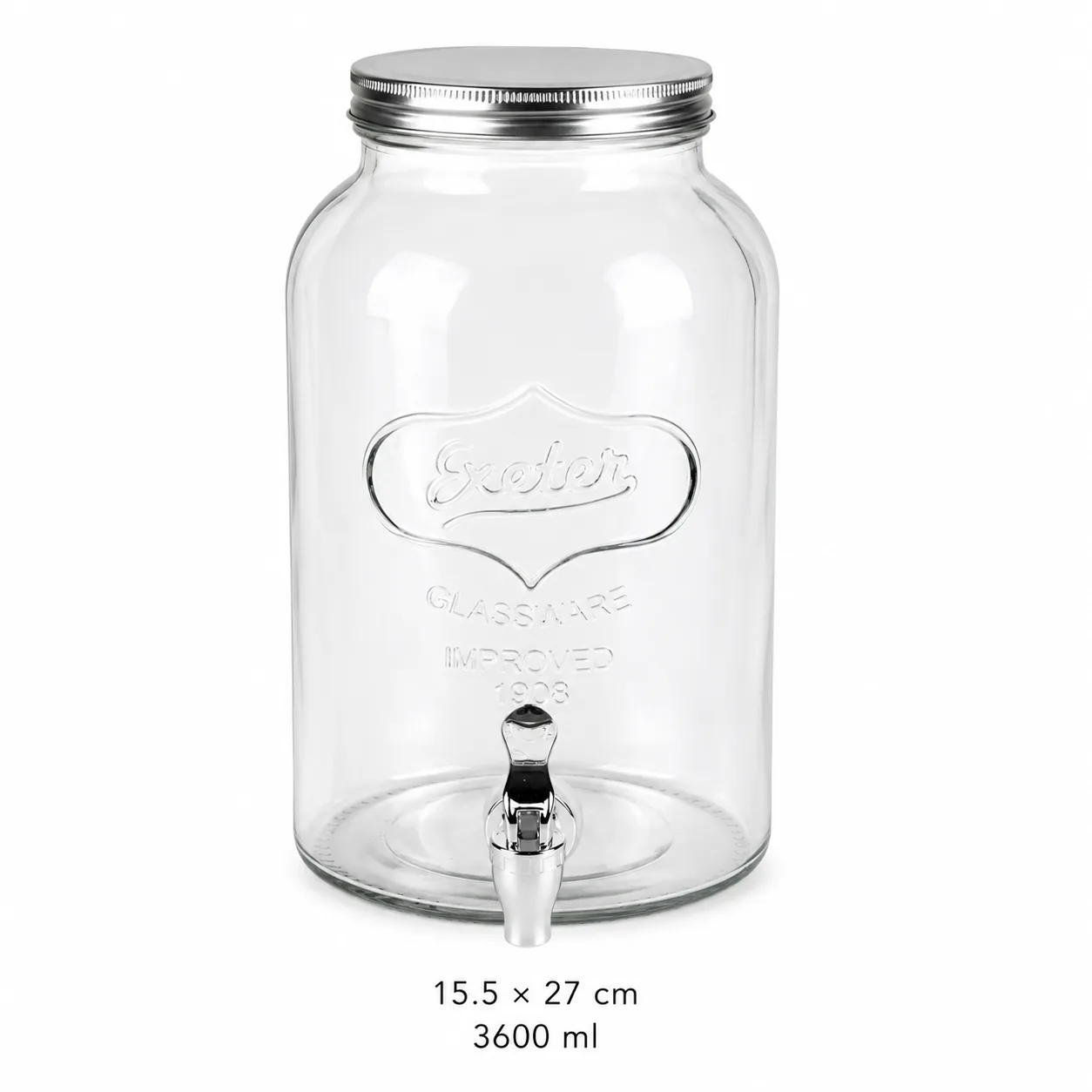 Clear embossed glass drink dispenser with tap in 3600 ml size