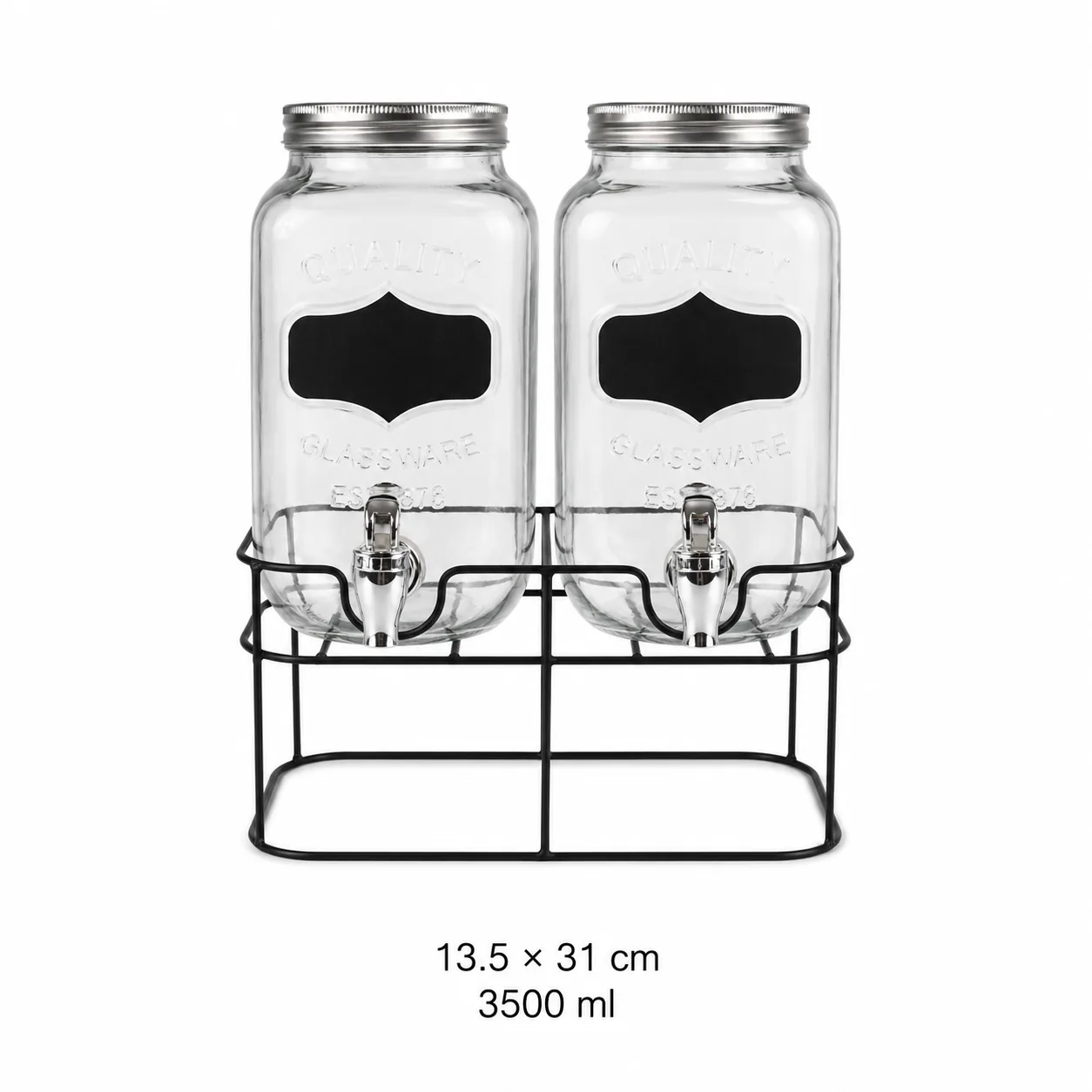 Double glass drink dispenser with black stand in 3500 ml size