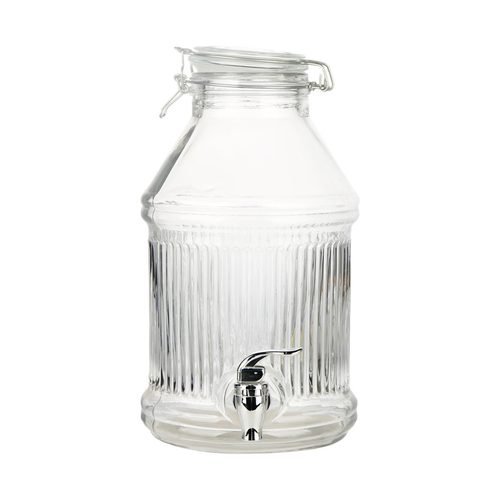 YB000292 vertical-ribbed 3785 ml clamp-top glass drink dispenser with tap