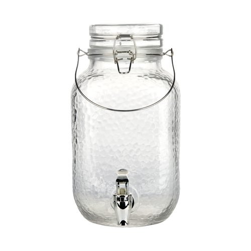YB000293 square hammered 3785 ml clamp-top glass drink dispenser with handle and tap