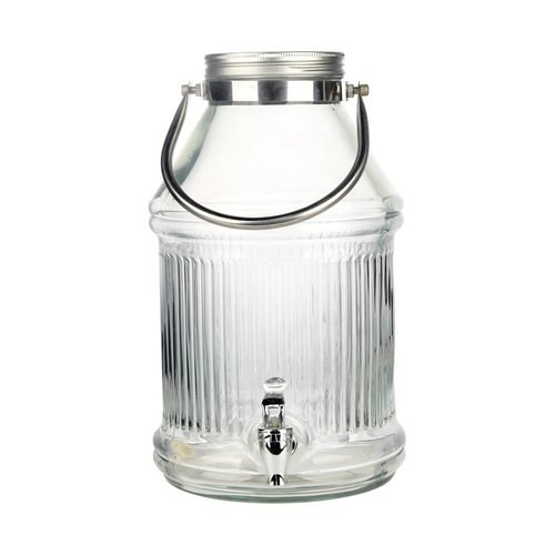 YB000295 vertical-ribbed 5700 ml glass drink dispenser with handle and tap