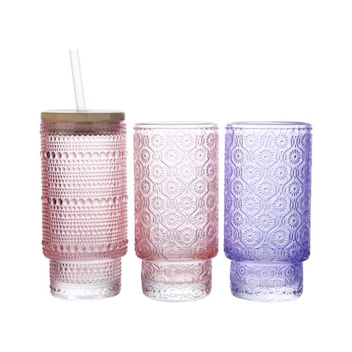 Large Inward-Base Beaded Glass Tumbler, model YB000128