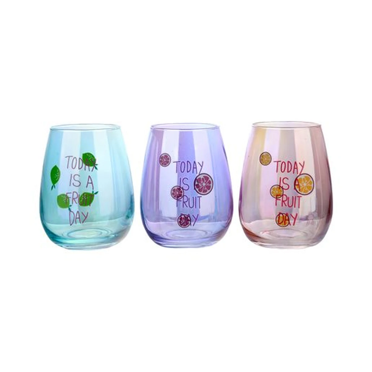 Decorated Iridescent Egg-Shaped Glass Tumbler, model YB000203