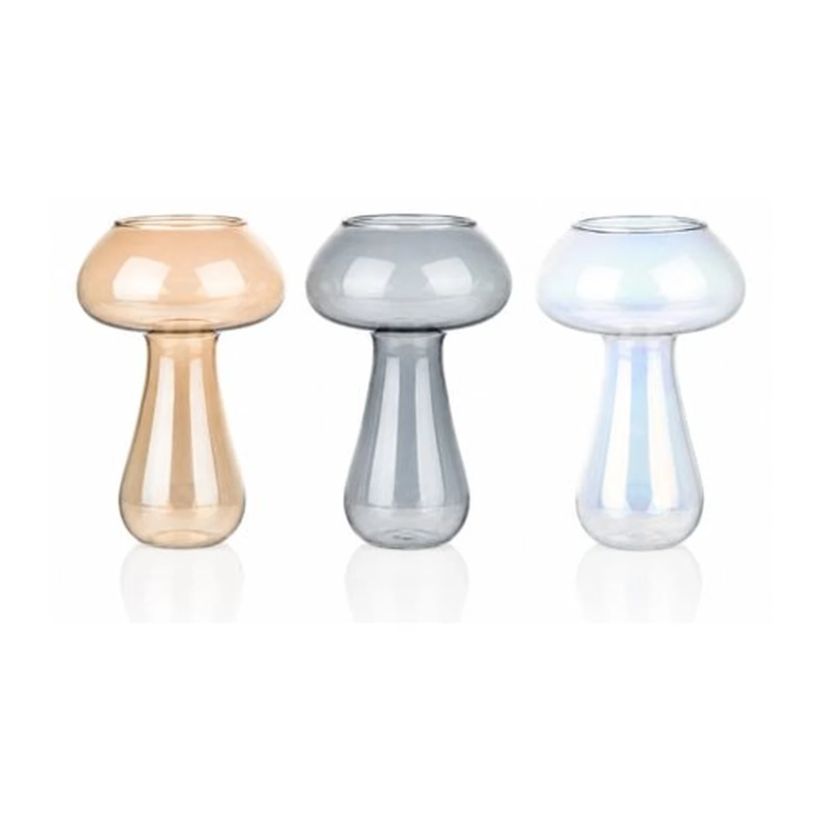 Large-Opening Lampworked Iridescent Mushroom Glass Bottle, model YB000647
