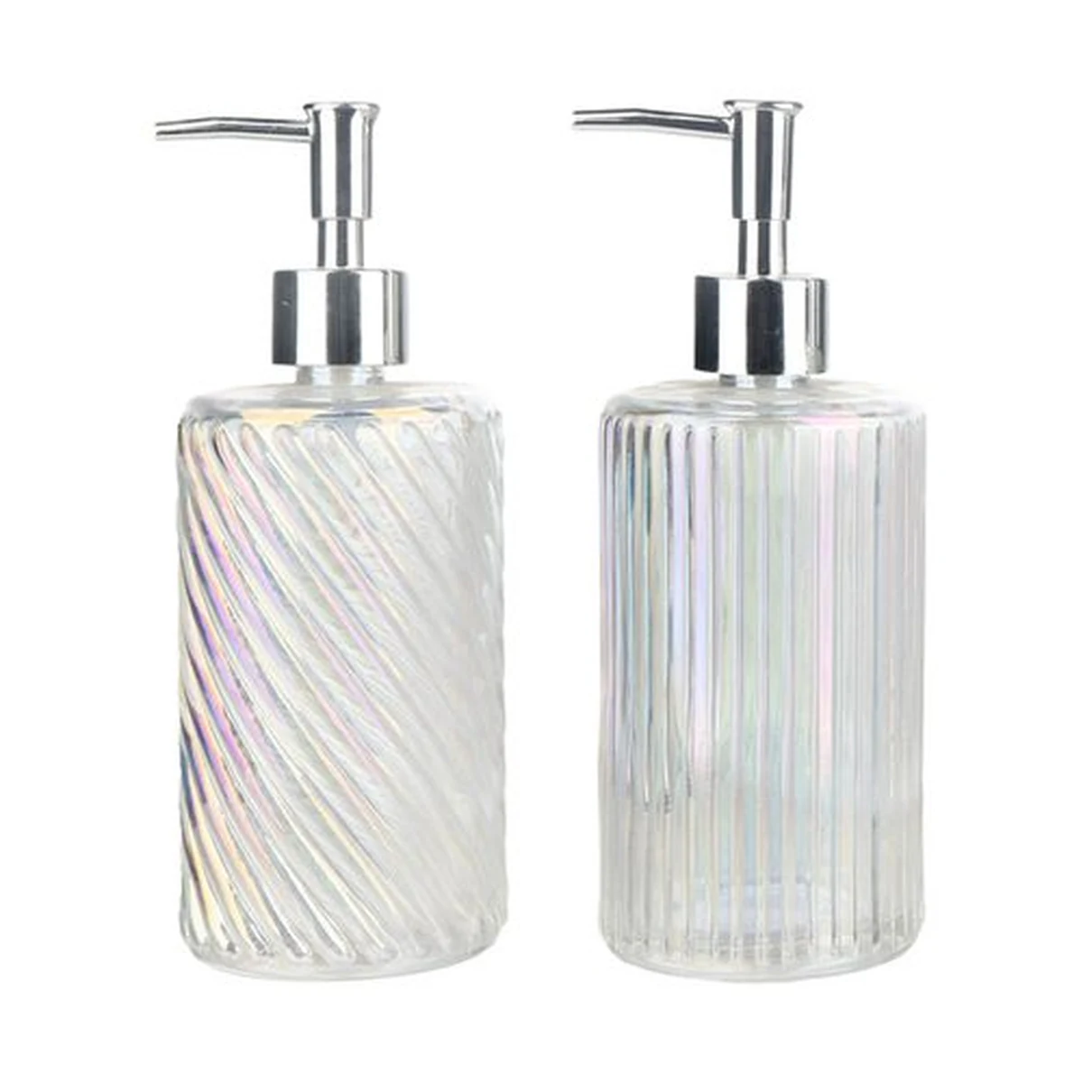 440 ml Vertical-Ribbed Iridescent Ion-Plated Glass Soap Dispenser, model YB000005