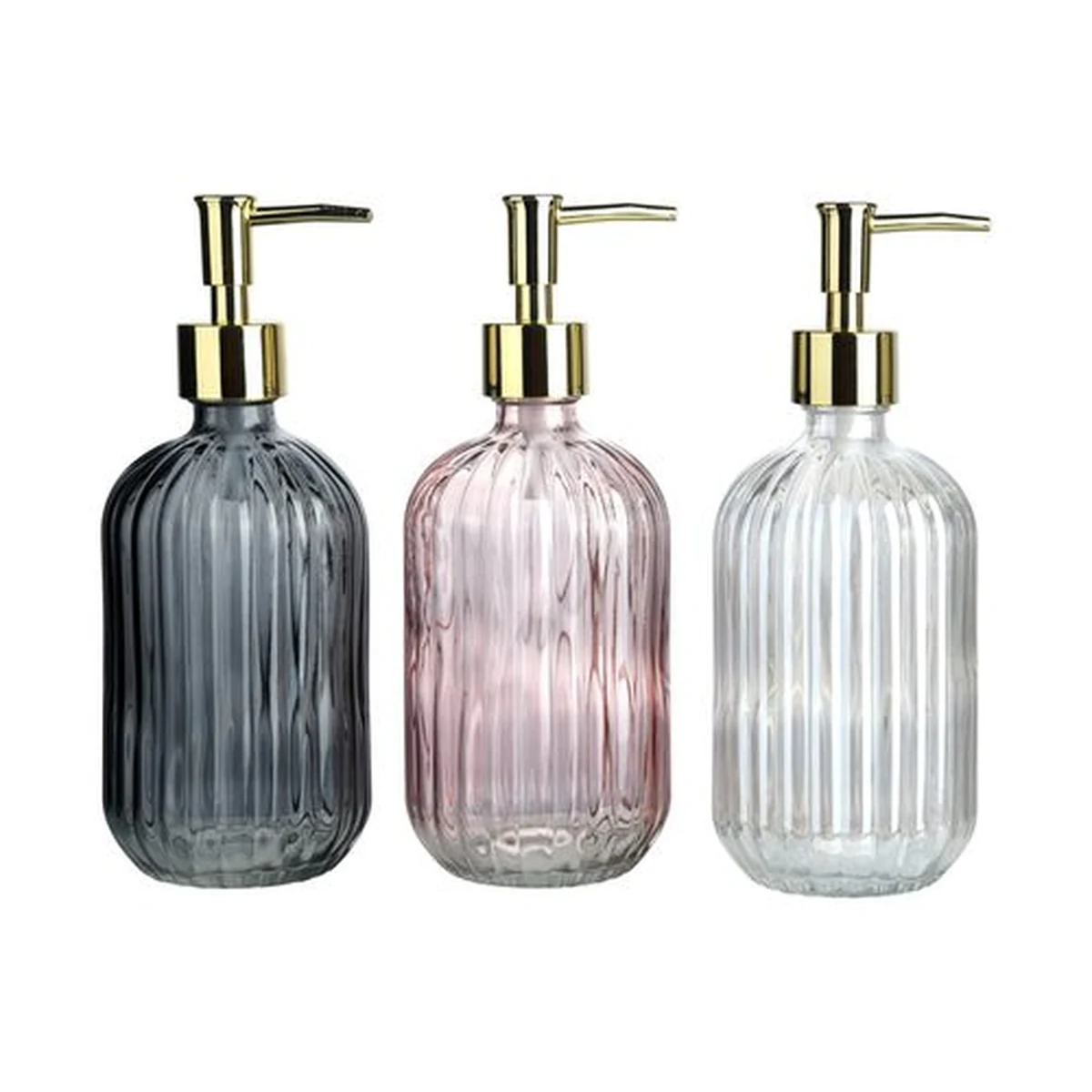 550 ml Vertical-Ribbed Pink Color-Sprayed Glass Soap Dispenser, model YB000008