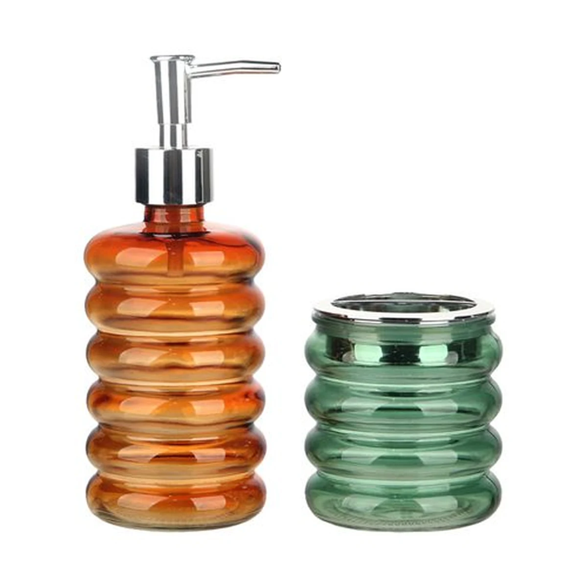 390 ml Horizontal-Ribbed Green Color-Sprayed Glass Soap Dispenser, model YB000016