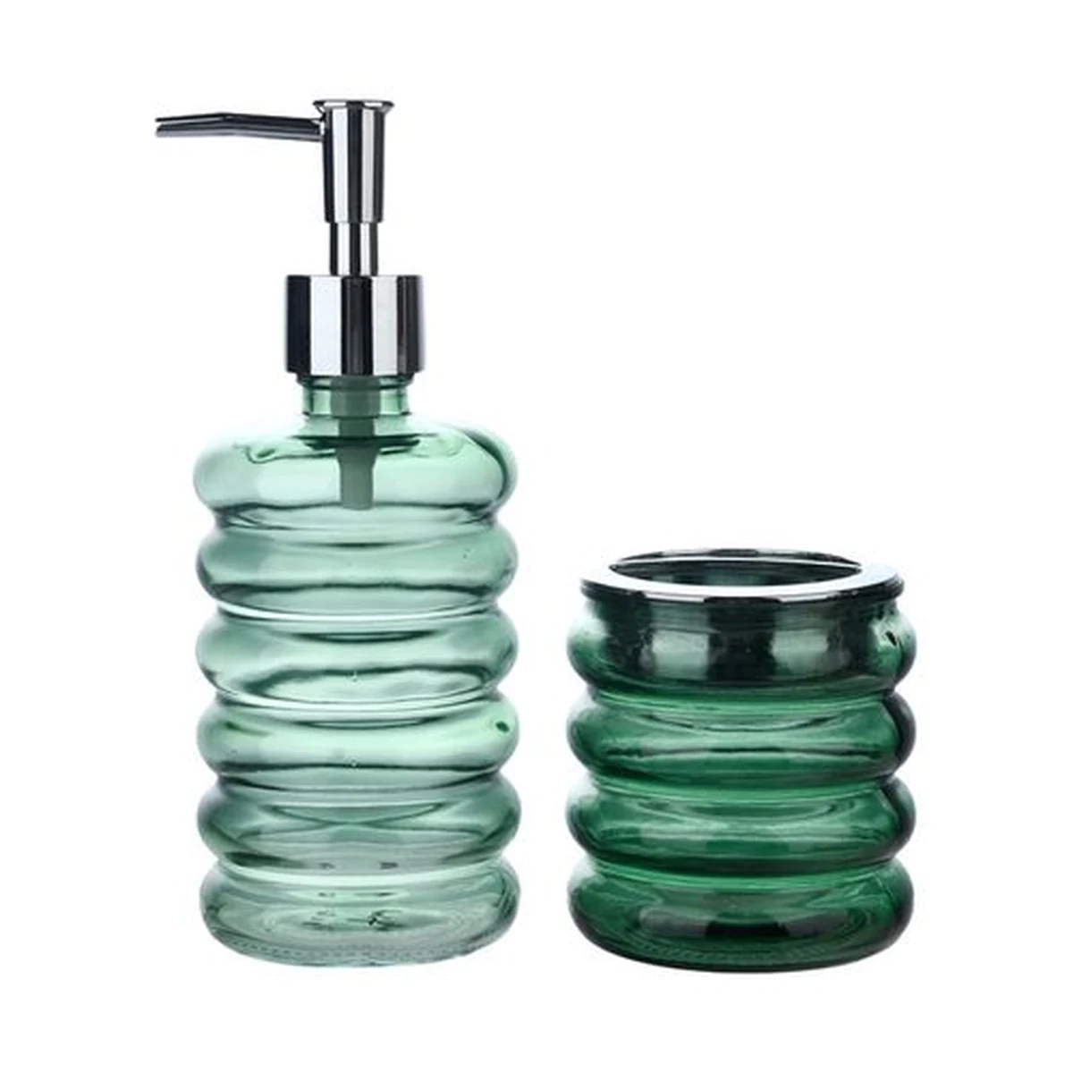 330 ml Green Ribbed Glass Toothbrush Holder, model YB000018