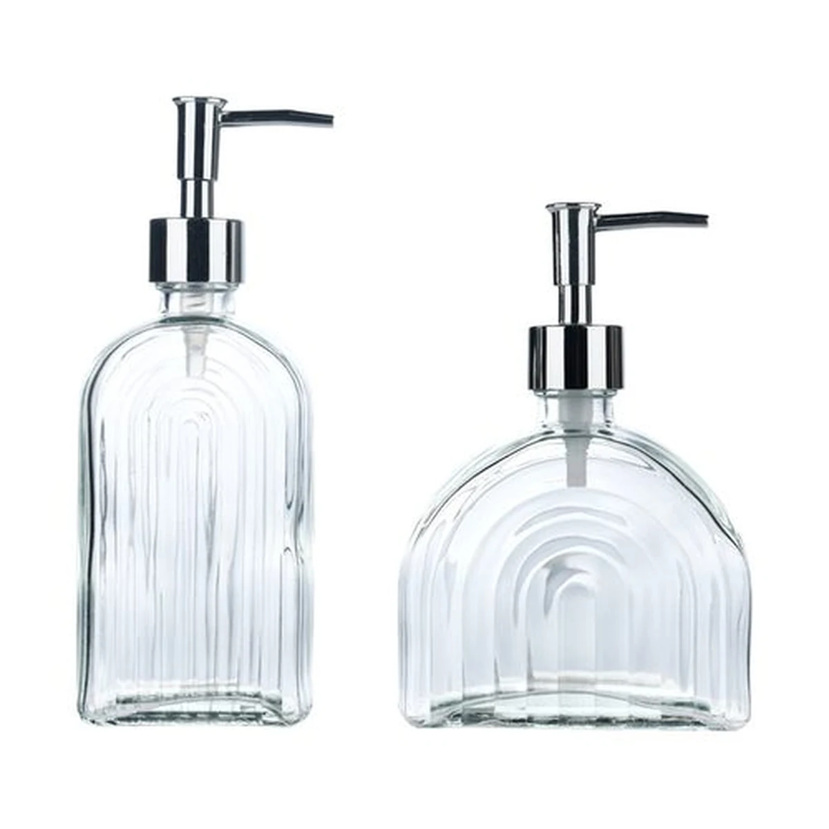 290 ml Half-Round Arch Clear Glass Soap Dispenser, model YB000031