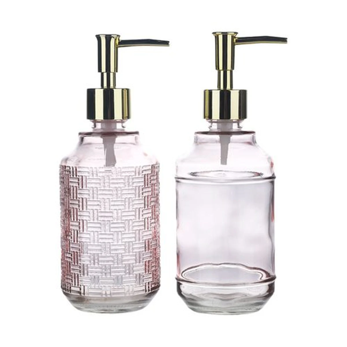390 ml Pink Cross-Ribbed Glass Soap Dispenser, model YB000039