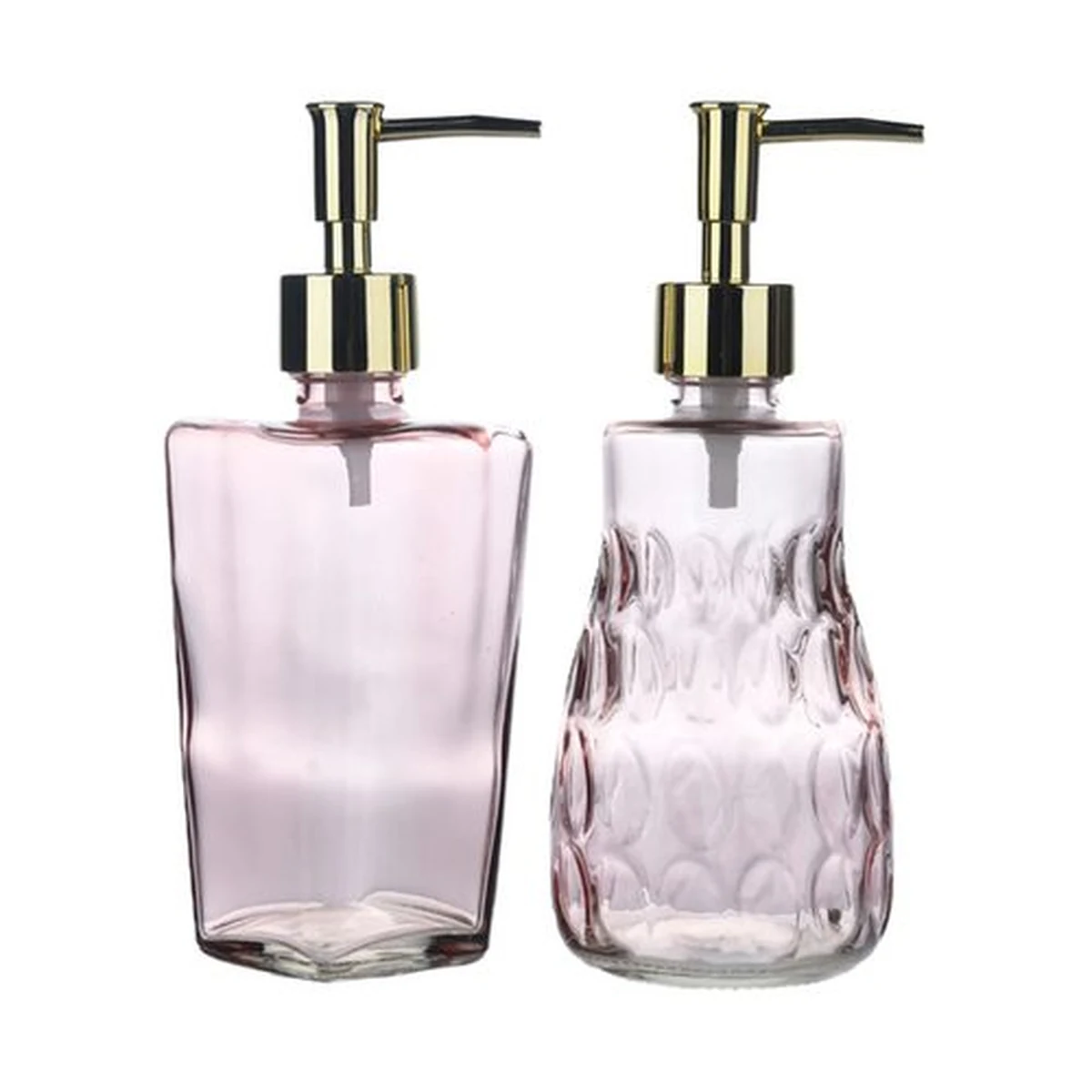 370 ml Tapered Square Pink Color-Sprayed Glass Soap Dispenser, model YB000044