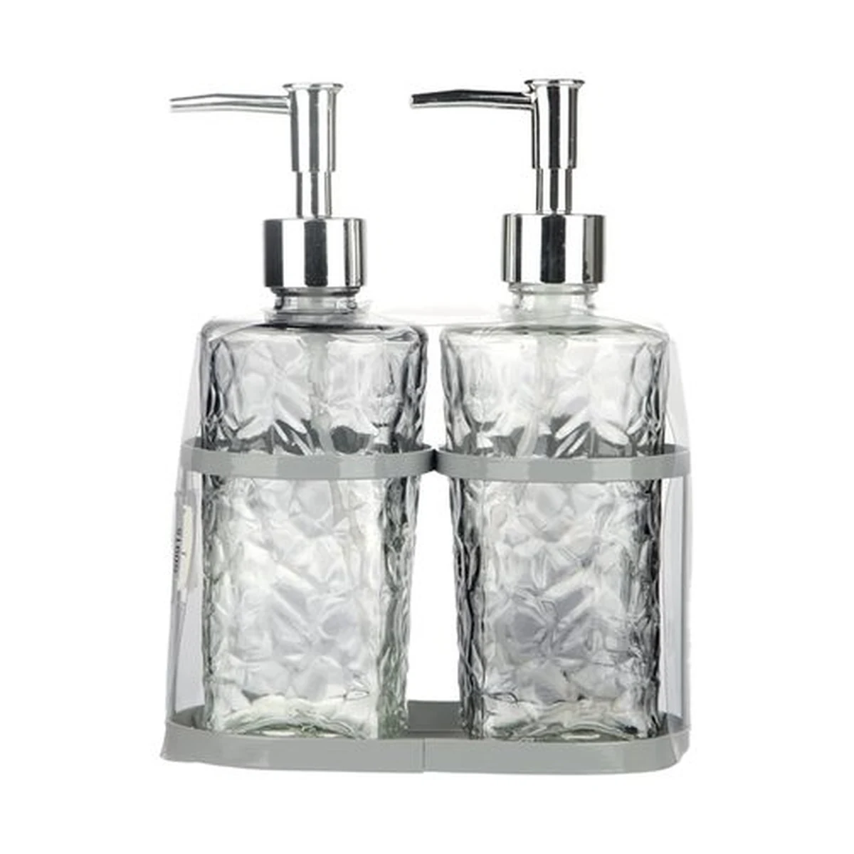 360 ml Square-Base Round-Body Hammered 2-Piece Glass Bathroom Accessory Set, model YB000957