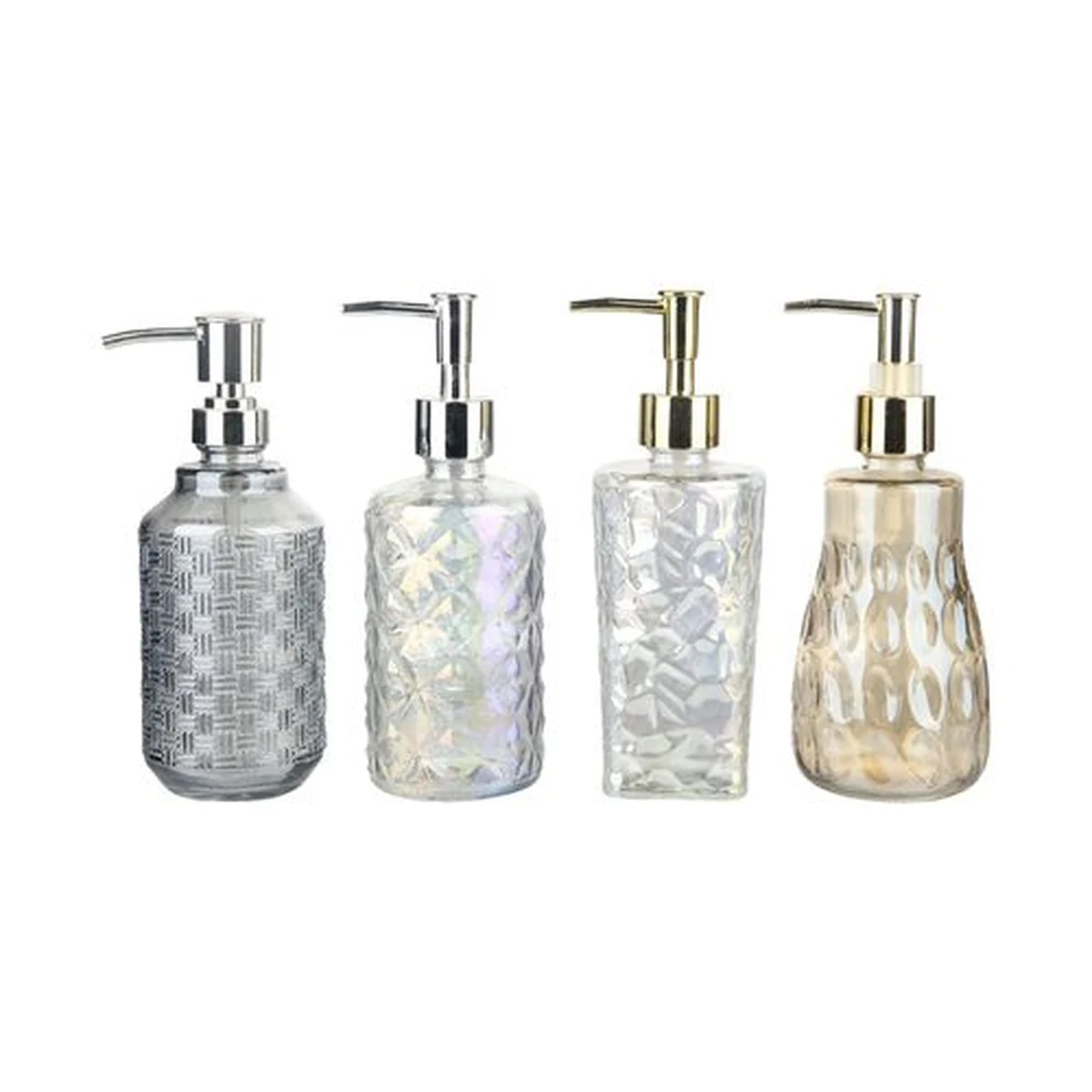 390 ml Fine Vertical-Ribbed Vertical-Ribbed Gray Ion-Plated Glass Soap Dispenser, model YB001794