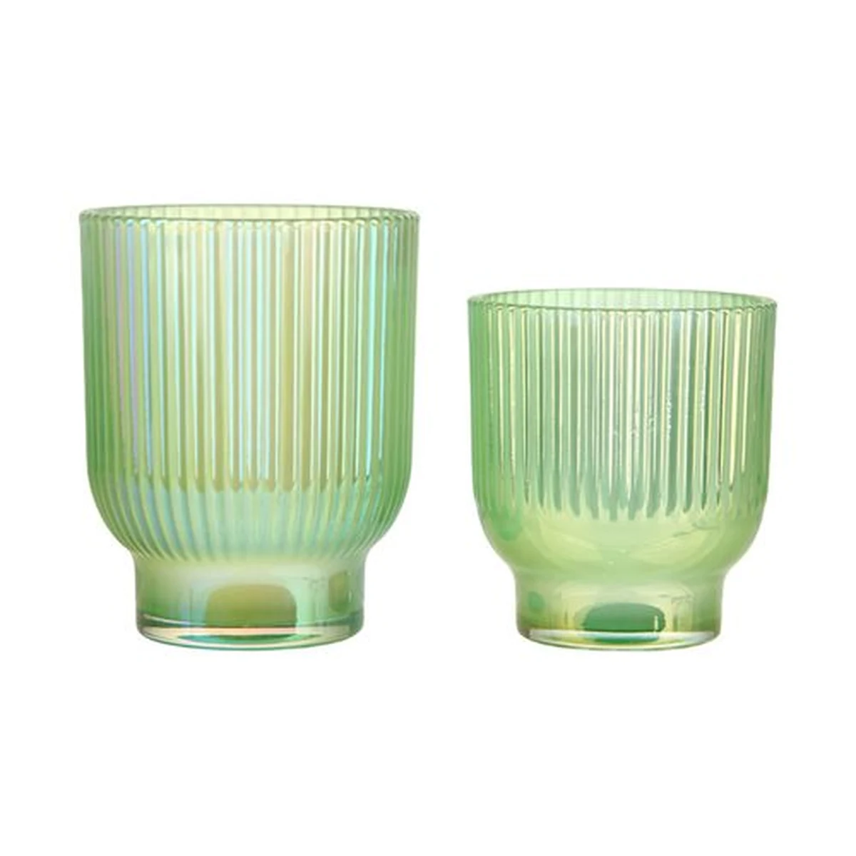 Iridescent Ribbed Footed Glass Candle Jar Series, model YB000822