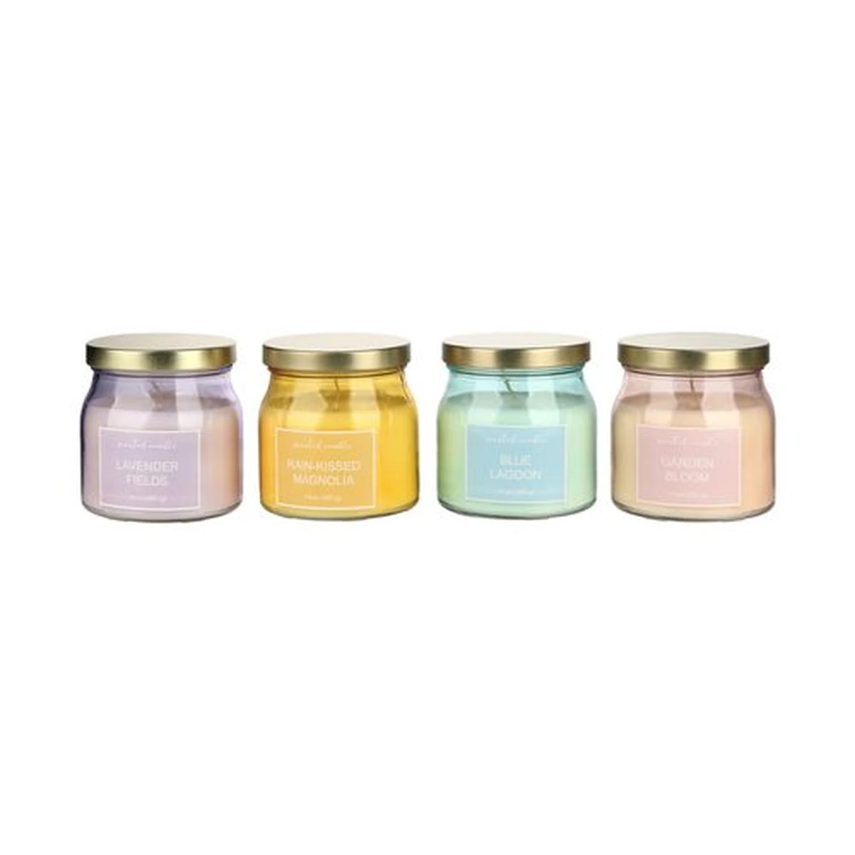14 oz Tapered Colored Glass Candle Jar with Gold Lid, model YB000977