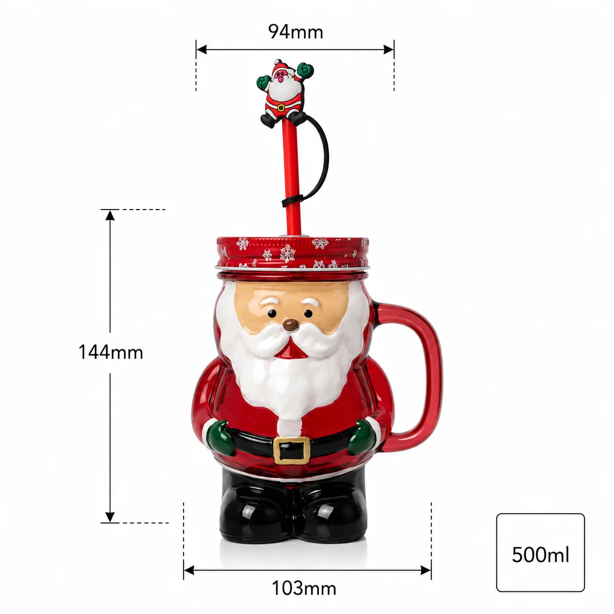 Santa 500 ml glass straw cup