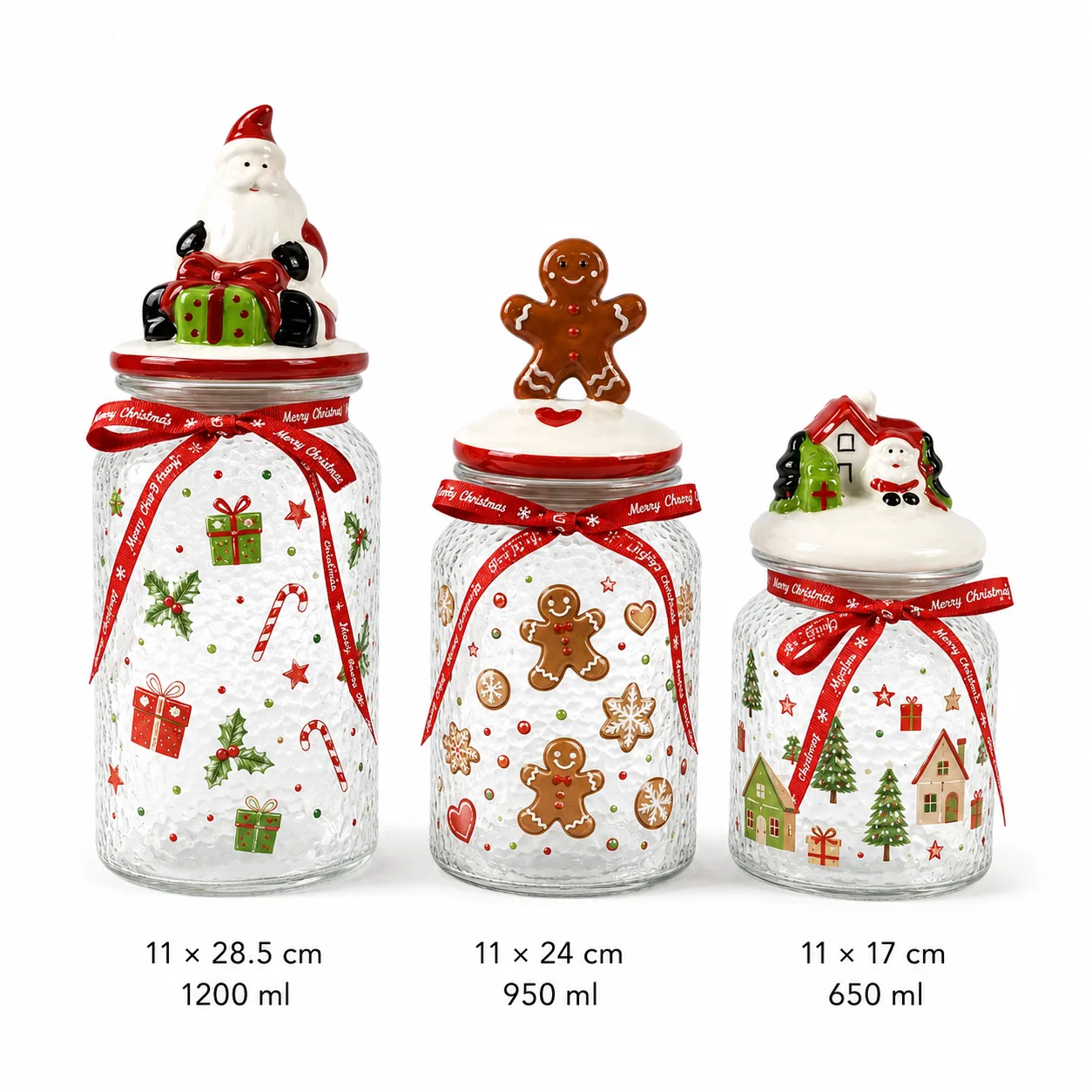 Christmas glass jar set with Santa gingerbread and house lid designs
