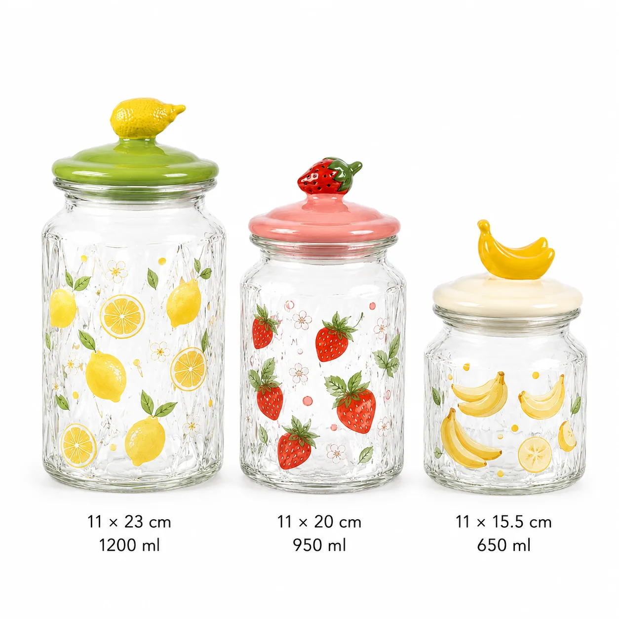 Fruit lid Easter glass jar set in 650 ml, 950 ml and 1200 ml sizes