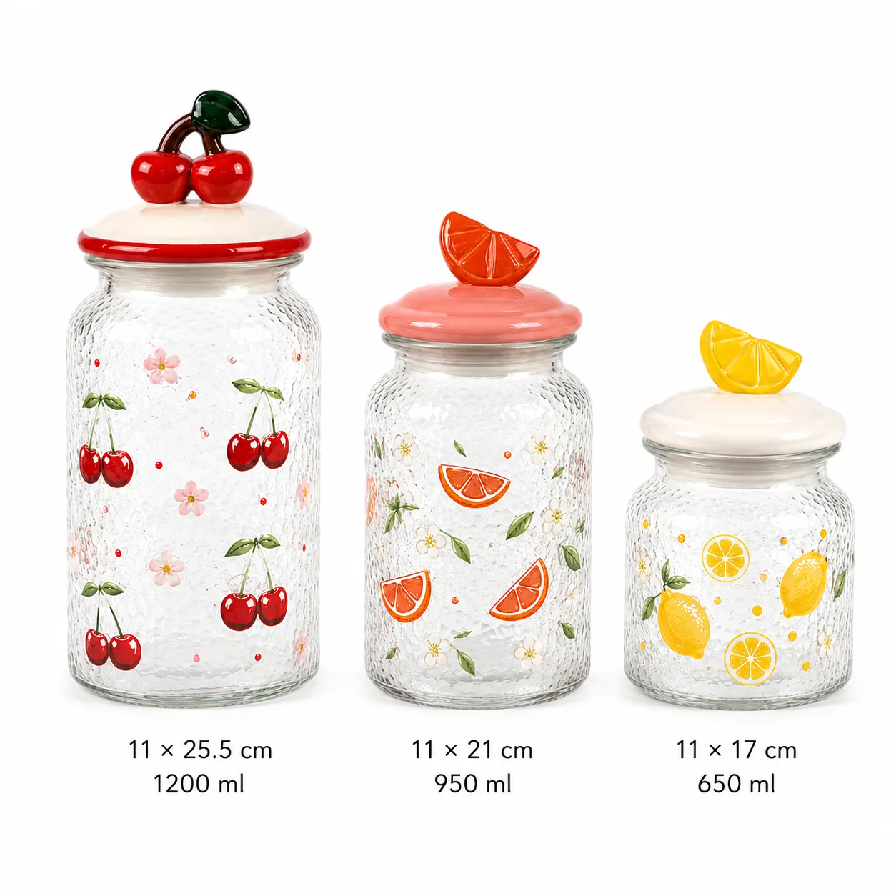 Cherry orange lemon Easter glass jar set in 650 ml, 950 ml and 1200 ml sizes