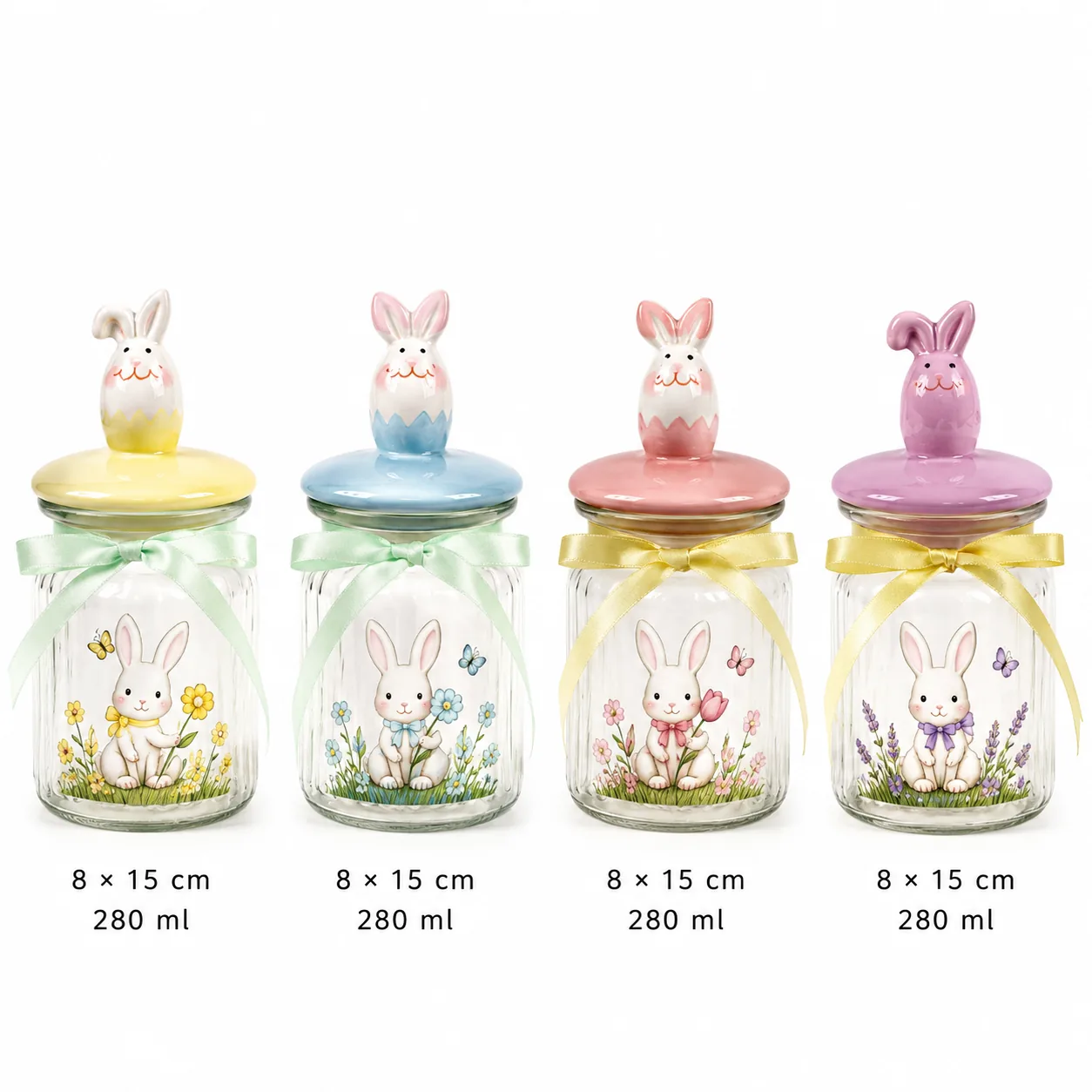 Mini bunny Easter glass jar set in 280 ml size