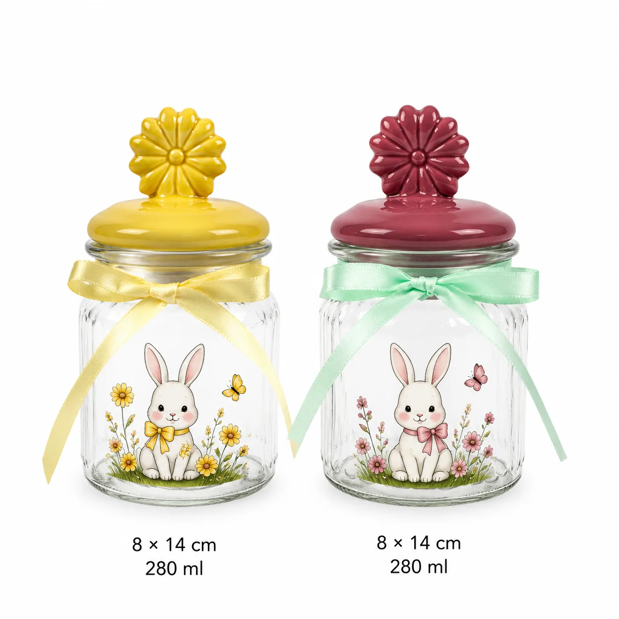 Bunny flower Easter glass jar set in 650 ml, 950 ml and 1200 ml sizes