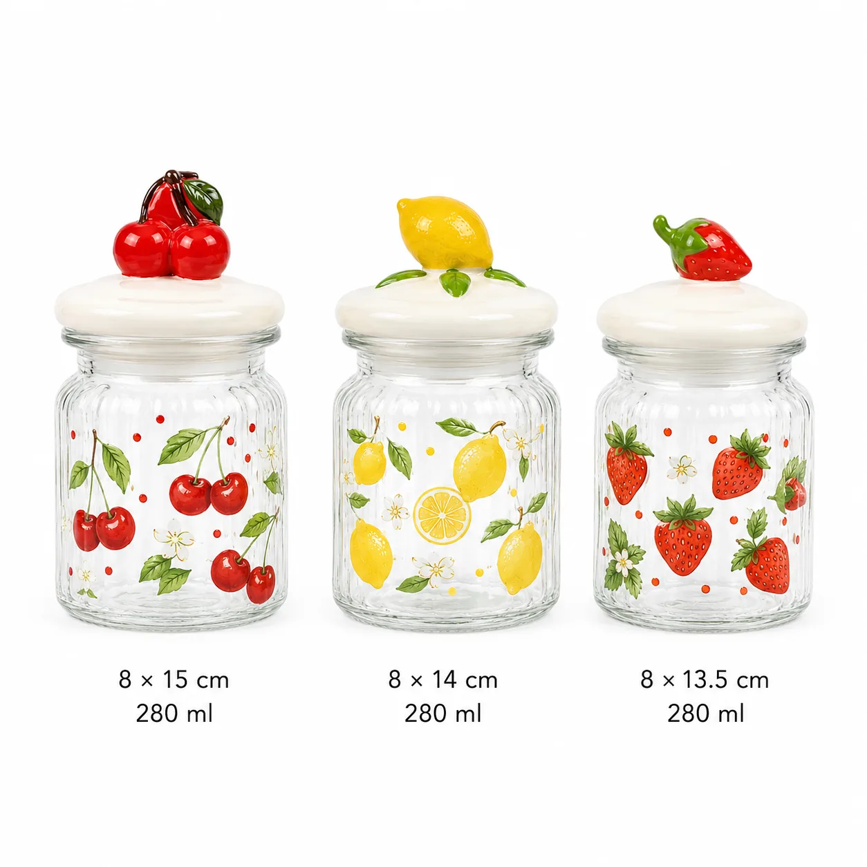Fruit lid Easter glass jar set in 650 ml, 950 ml and 1200 ml sizes