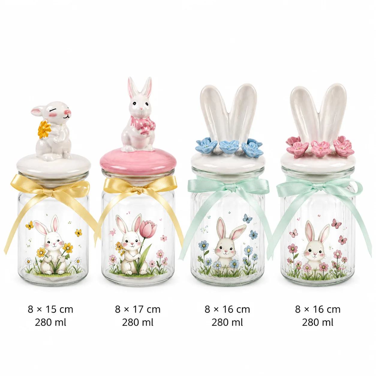 Bunny flower Easter glass jar set in 280 ml size