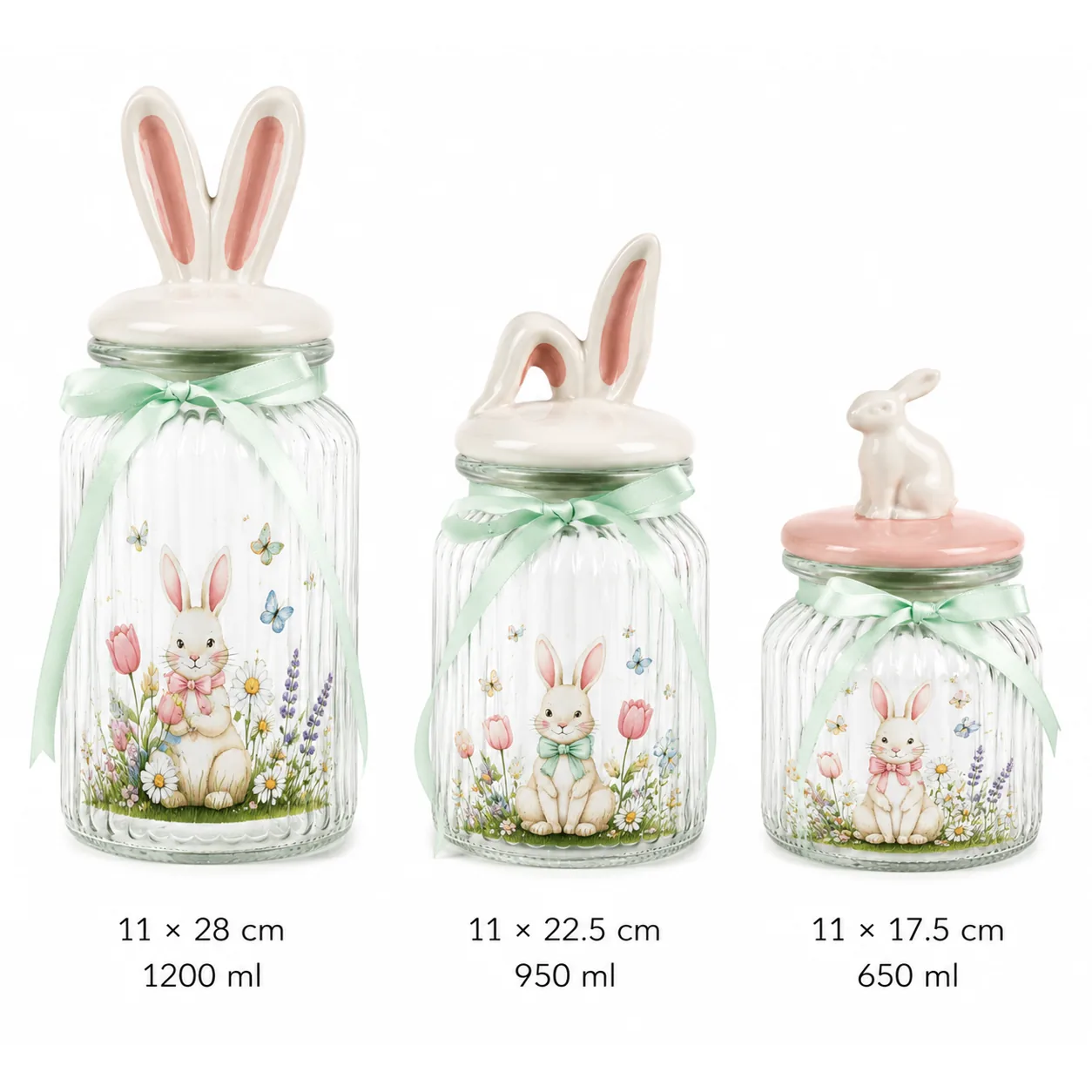 Bunny lid Easter glass jar set in 650 ml, 950 ml and 1200 ml sizes