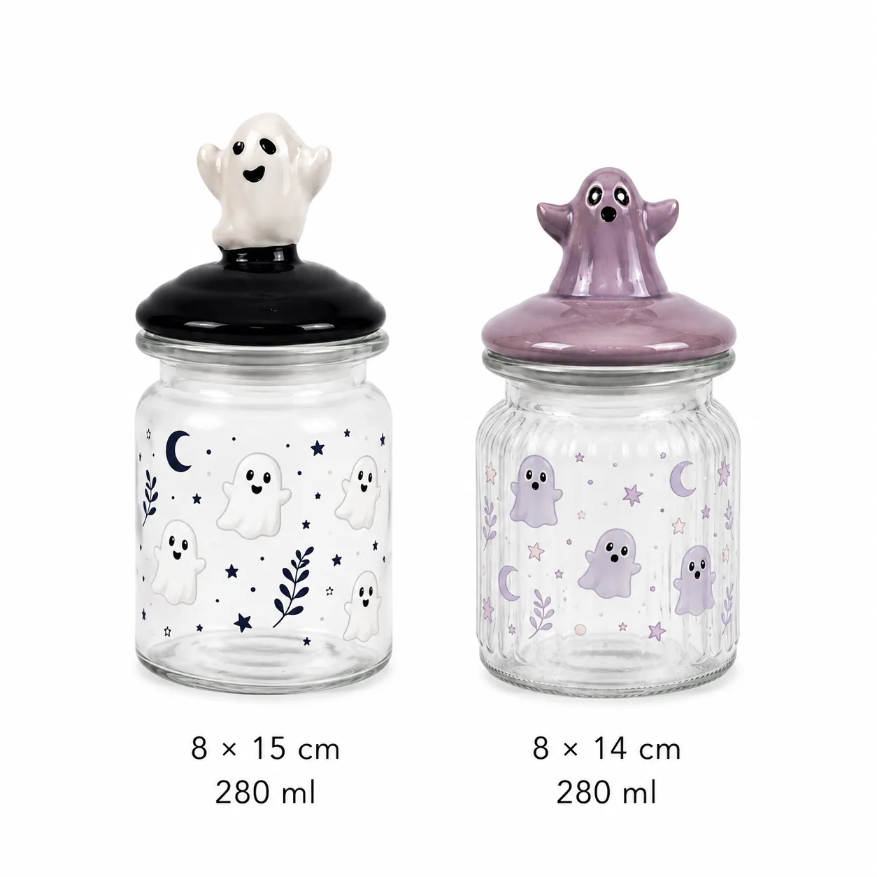 Ghost Halloween glass jar set in 650 ml, 950 ml and 1200 ml sizes