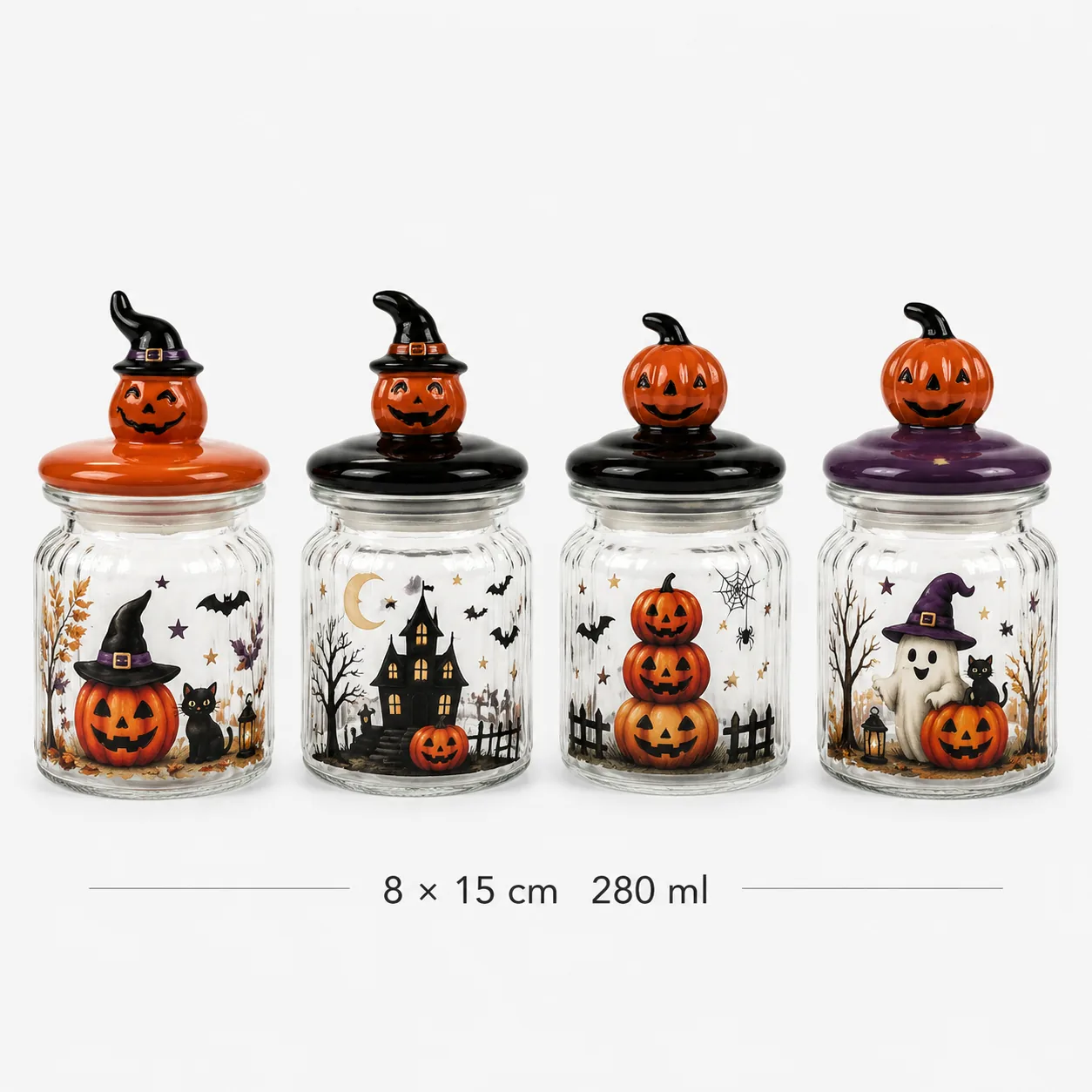 Pumpkin witch Halloween glass jar set in 280 ml size